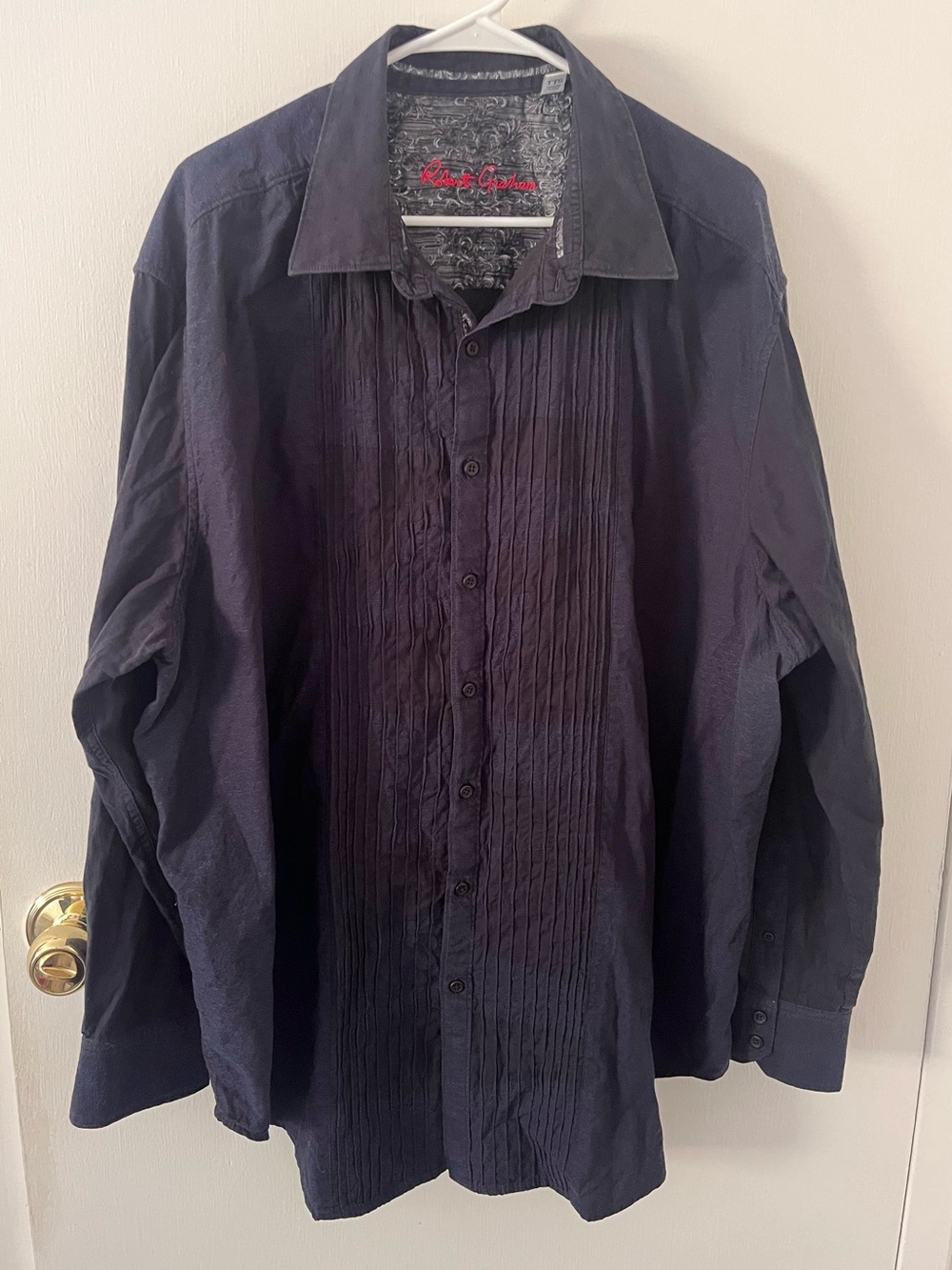 Robert Graham Navy Embroidered Long Sleeve Button Down Textured Placket 2XL